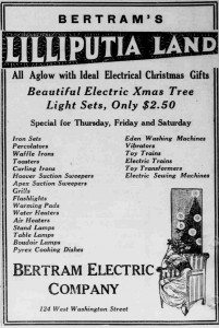 A newspaper ad for Bertram's Electric Company Christmas lights, circa 1911.