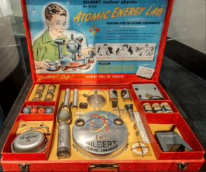 A picture of the Gilbert U-238 Atomic Energy Lab Kit, which contained radioactive uranium ore samples, circa 1950.
