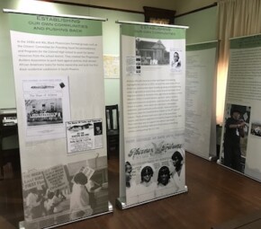 A picture of exhibit panels from The Great Migration exhibit at Heritage Square.